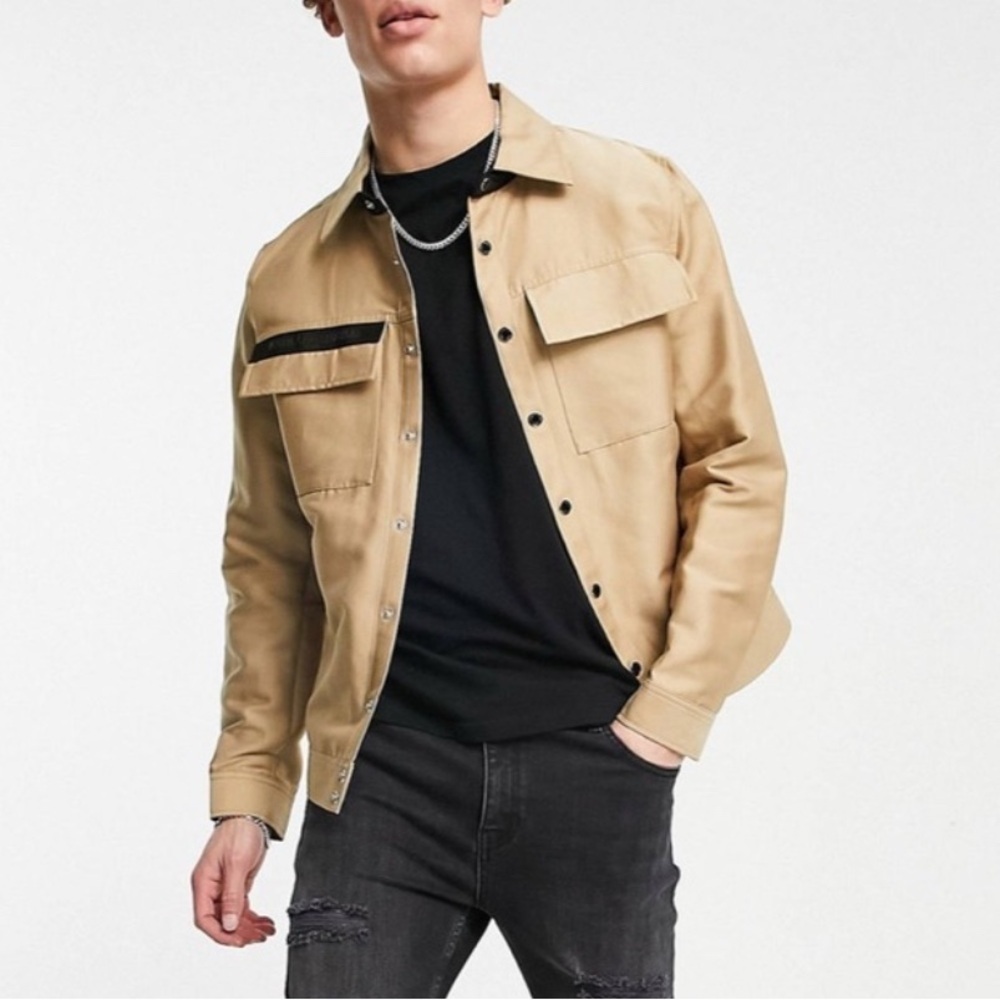KARL LAGERFELD MENS Trill Trucker Jacket Shirt Shacket Snap up Sz L